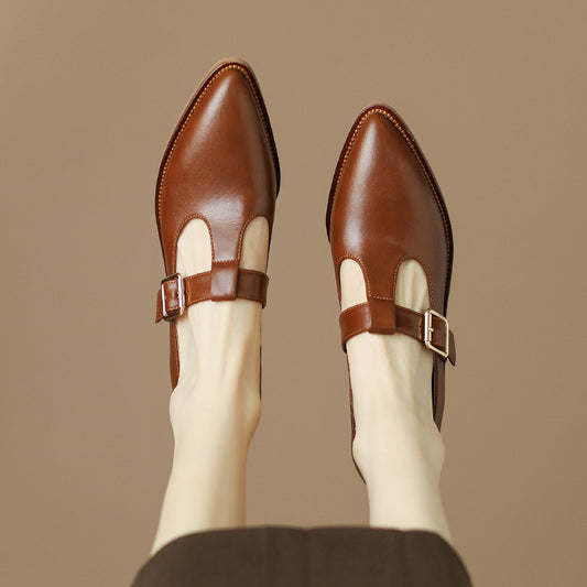 Chunky Heel New Soft Leather British Leather Shoes