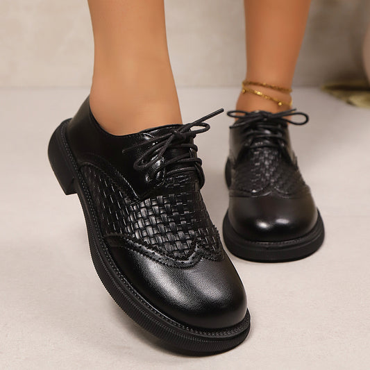 Mid Heel Lace-up Mesh Breathable Stylish Leather Shoes